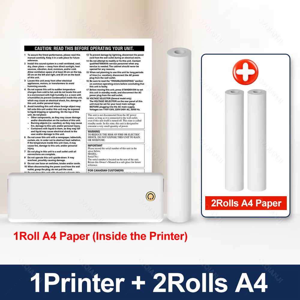 A4 Portable Printer, Lightweight and Compact Thermal Mobile Printer, Wireless Bluetooth Printer for Travel, Home, Office Use