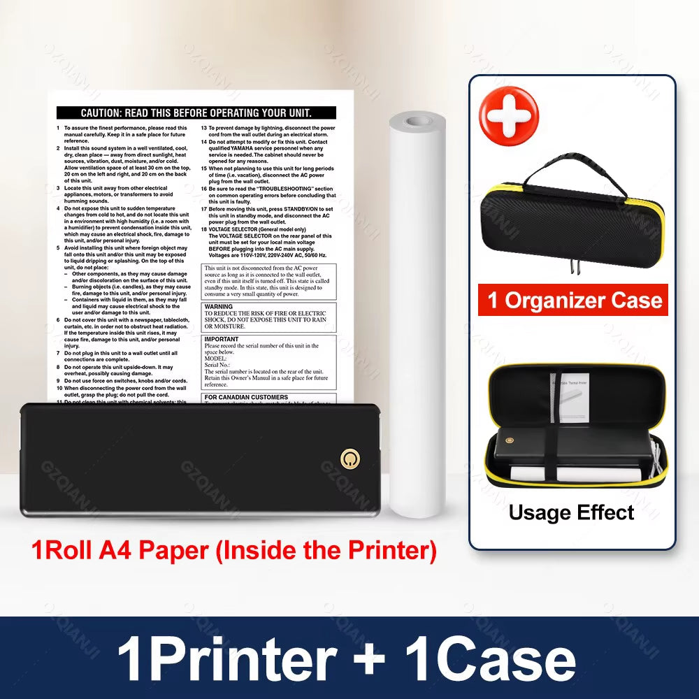 A4 Portable Printer, Lightweight and Compact Thermal Mobile Printer, Wireless Bluetooth Printer for Travel, Home, Office Use