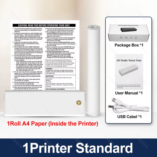 A4 Portable Printer, Lightweight and Compact Thermal Mobile Printer, Wireless Bluetooth Printer for Travel, Home, Office Use