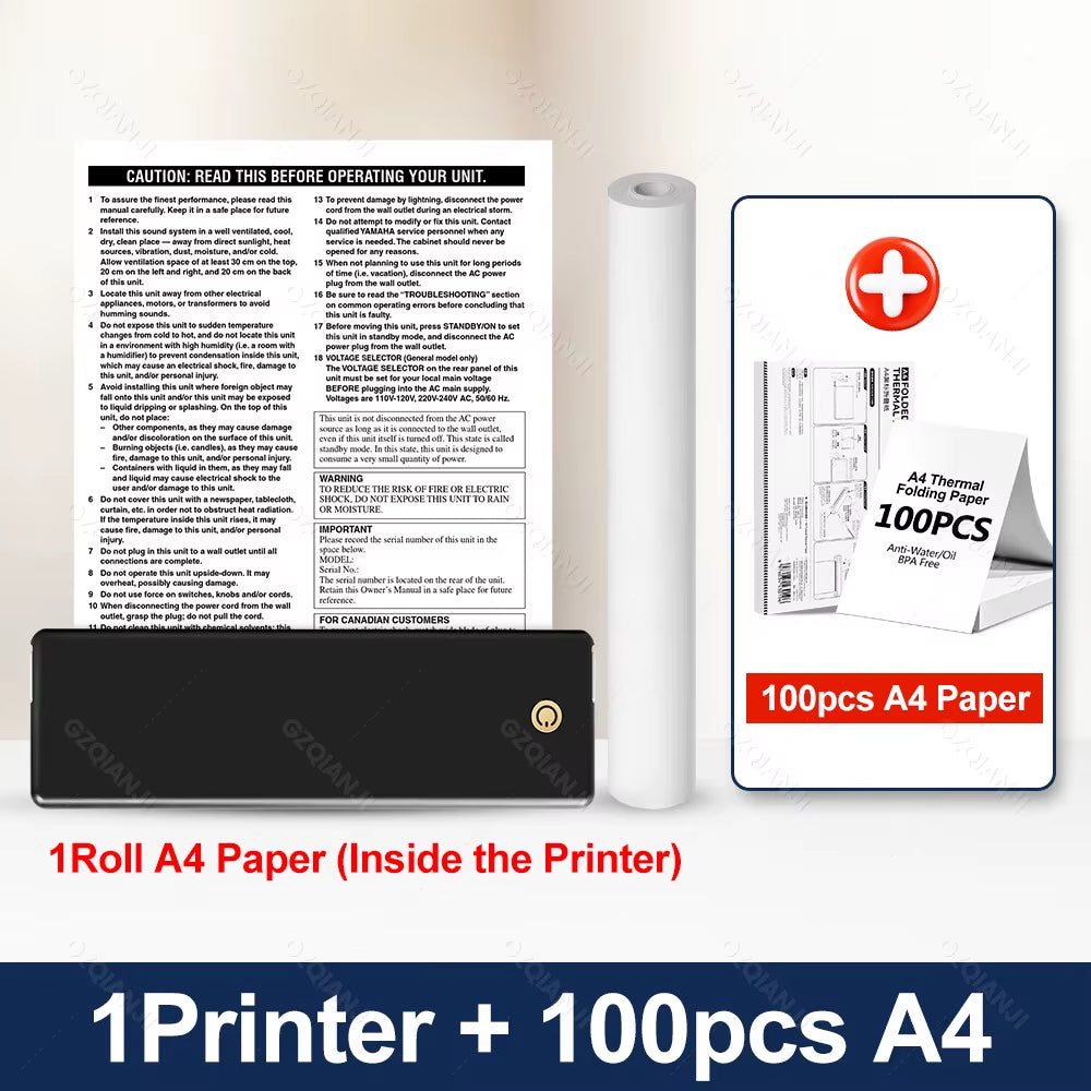 A4 Portable Printer, Lightweight and Compact Thermal Mobile Printer, Wireless Bluetooth Printer for Travel, Home, Office Use