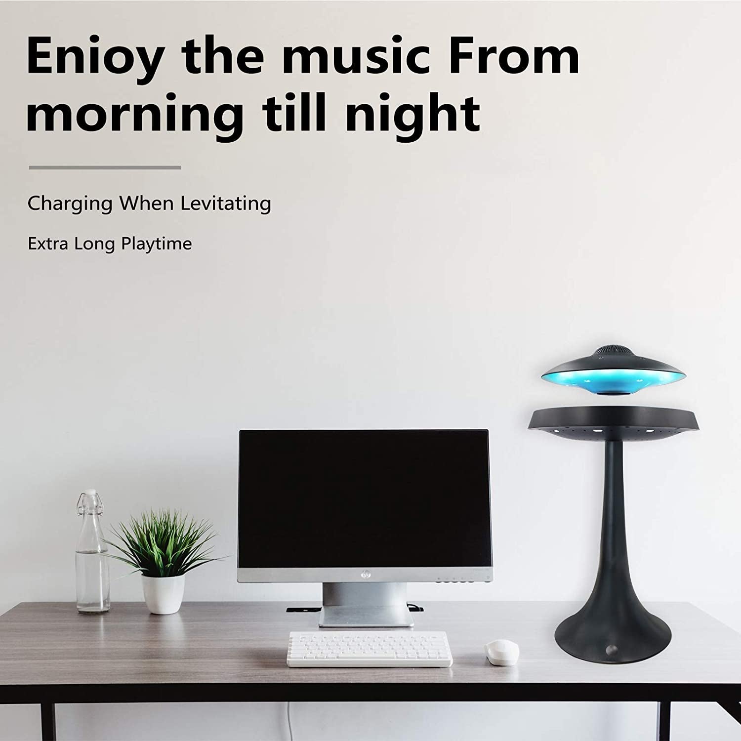 Magnetic Levitating UFO Bluetooth Speaker Table Lamp with Colorful Light Show, Office Home Decor Cool Stuff,Gadgets for Men Electronics,Birthday Christmas Creative Gift(Black)