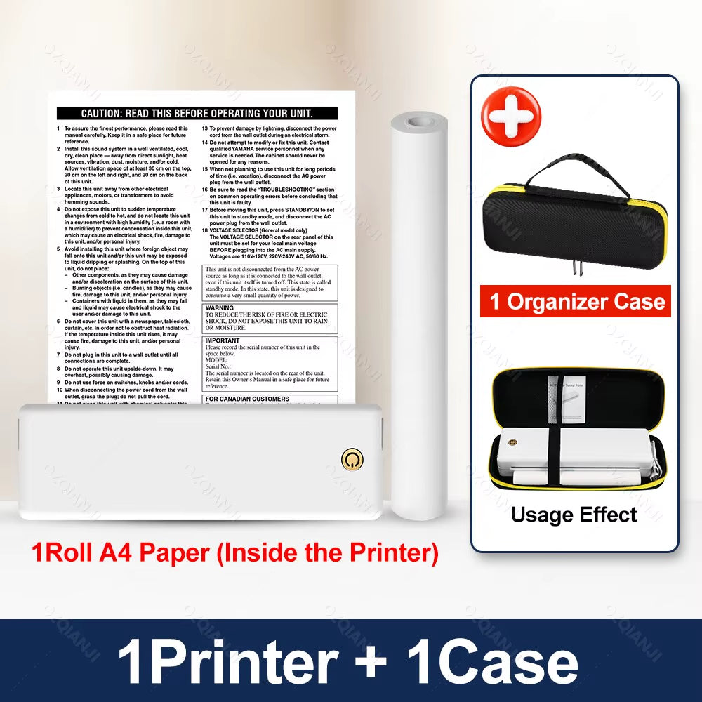 A4 Portable Printer, Lightweight and Compact Thermal Mobile Printer, Wireless Bluetooth Printer for Travel, Home, Office Use