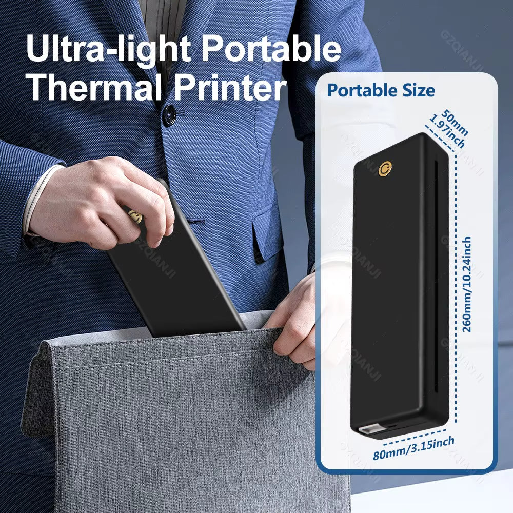 A4 Portable Printer, Lightweight and Compact Thermal Mobile Printer, Wireless Bluetooth Printer for Travel, Home, Office Use